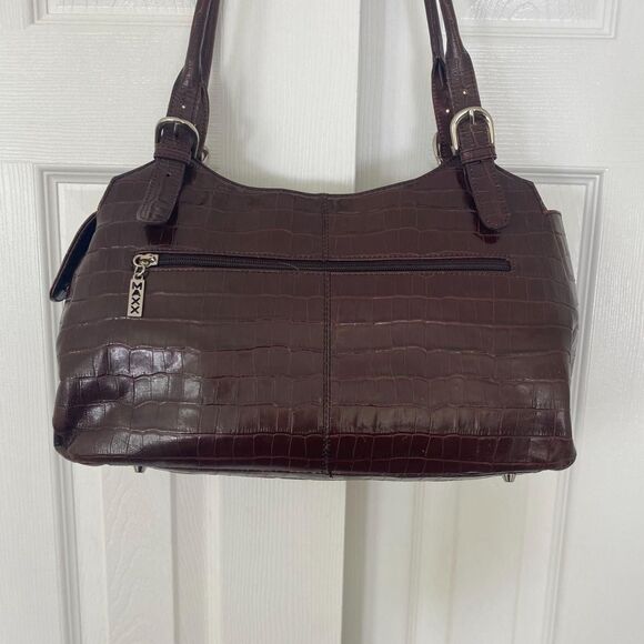 MAXX New York VTG Maroon Brown Croc Embossed Leather Shoulder Bag - Picture 4 of 8